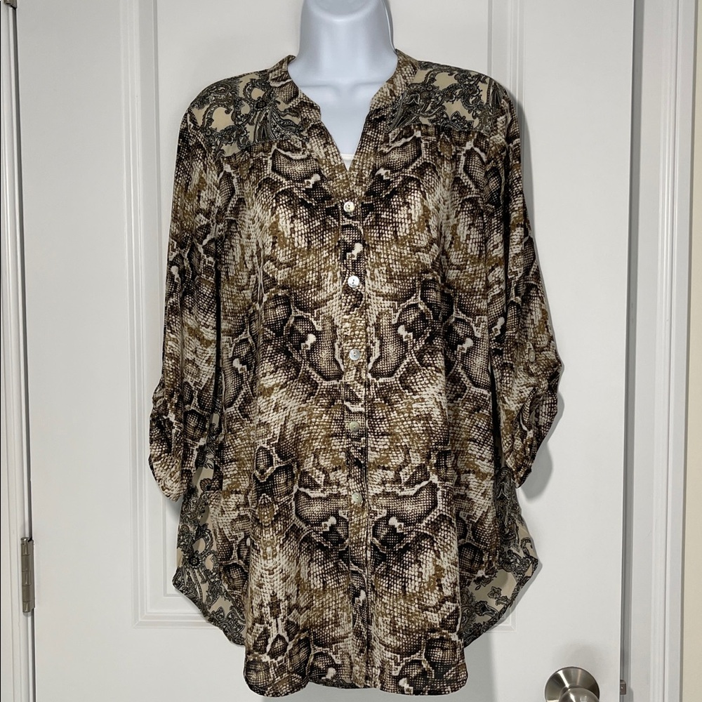 Figueroa & Flower Mixed Media Snakeskin & Paisley Print Tunic.